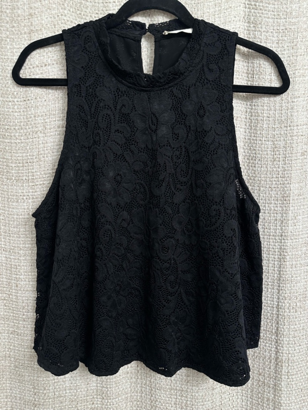Black Lace Mock Neck Swing Tank Top Sheer Floral Whimsigoth Dark Coquette Large